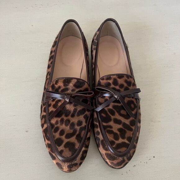 J Crew Academy Calf Hair Leather Loafers leopard - sz 5 - Picture 4 of 9